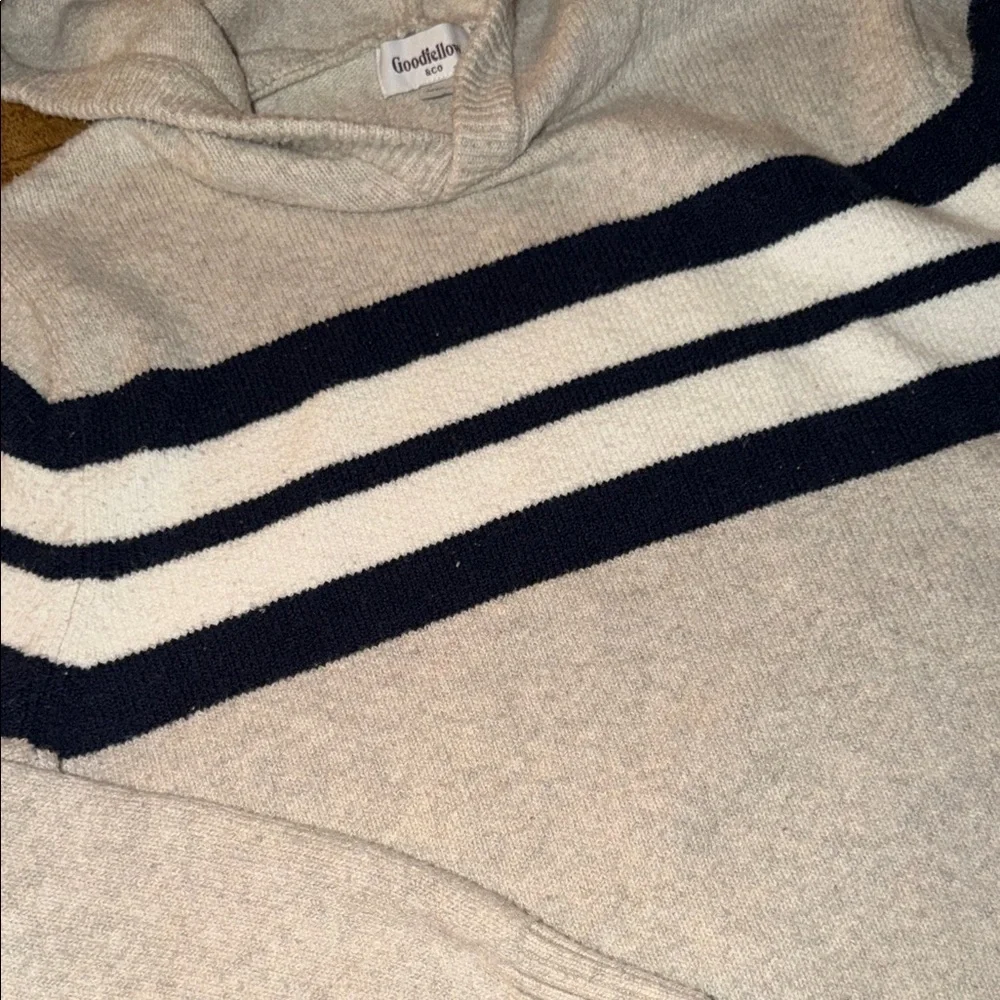 Men's Beige Hoodie Sweater with Black Stripes